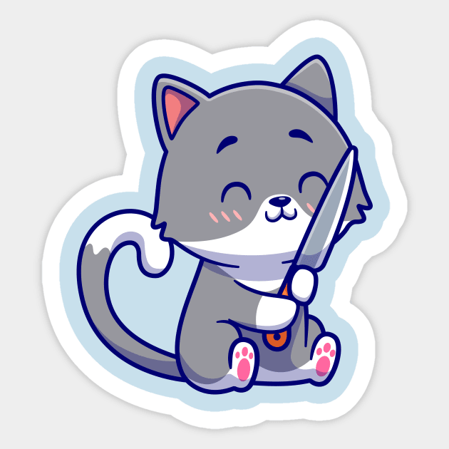 Cute Cat With Knife Cartoon Sticker by Catalyst Labs